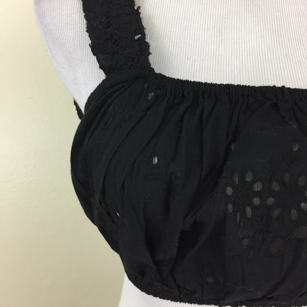 ZARA Trafaluc Loose Fit Black Eyelet Perforated Bralette Crop Top - Picture 4 of 7